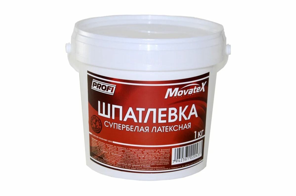 Movatex Шпатлевка PROFI латексная супербелая 1кг Т02352