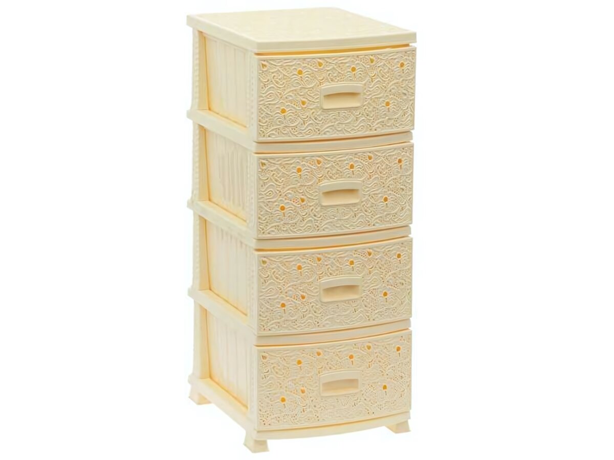 Комод 4 секции «Ажур» слоновая кость пластиковый вместительный стильный