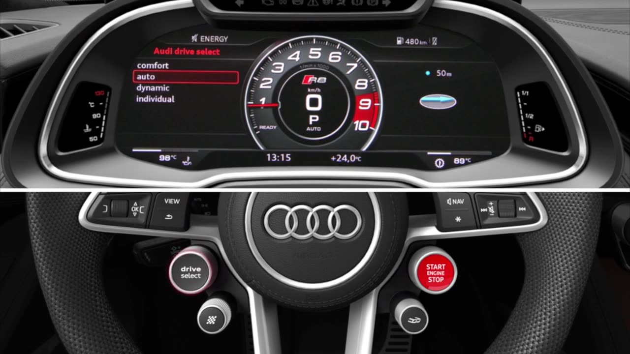 Руль Audi RS, кожа, черный, универсальный, кнопки Drive Select, RS Mode, Start/Stop — фото 1