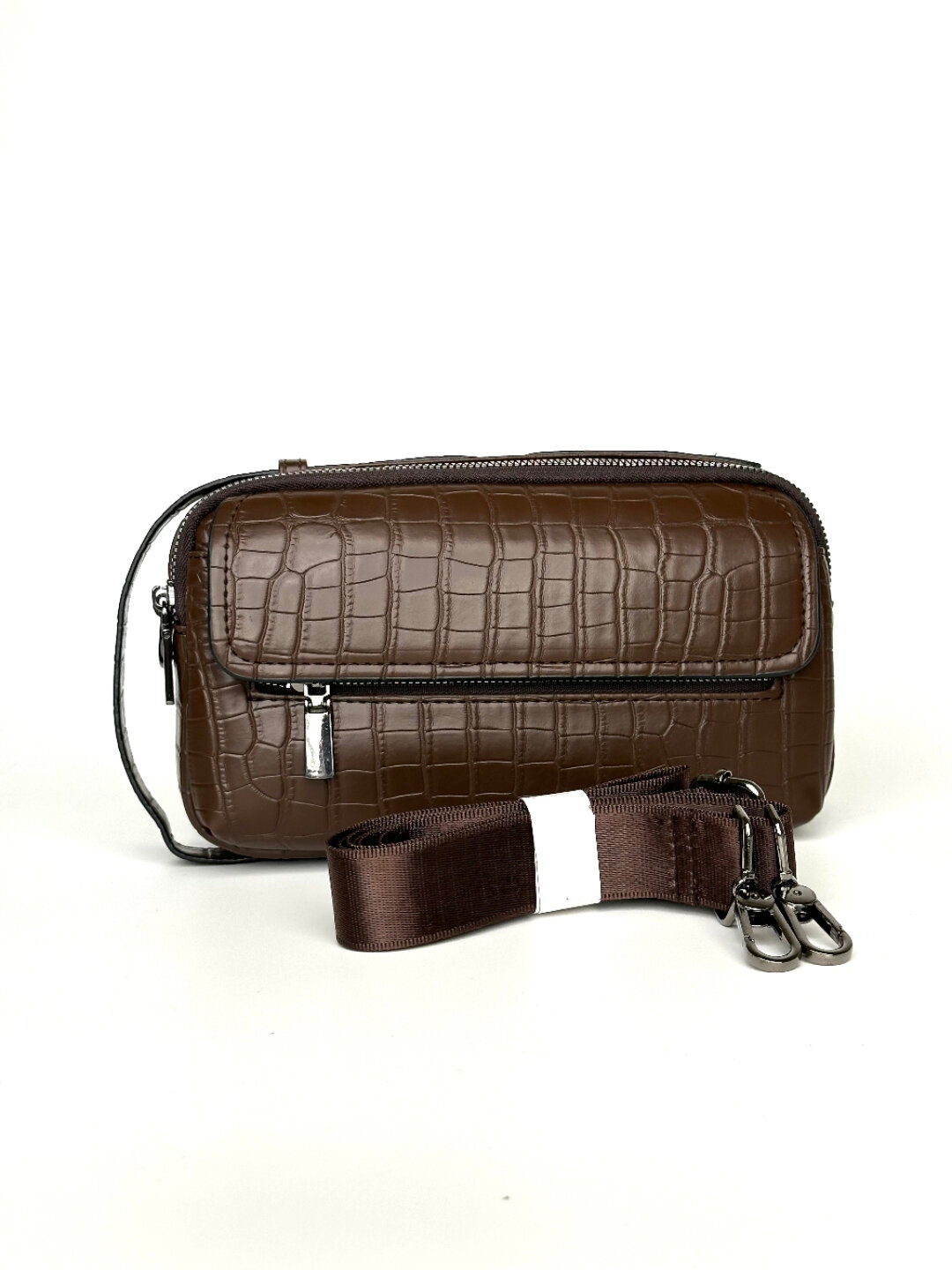 Сумка  Croco Coffee Men’s Bag, фактура лаковая, кофейный