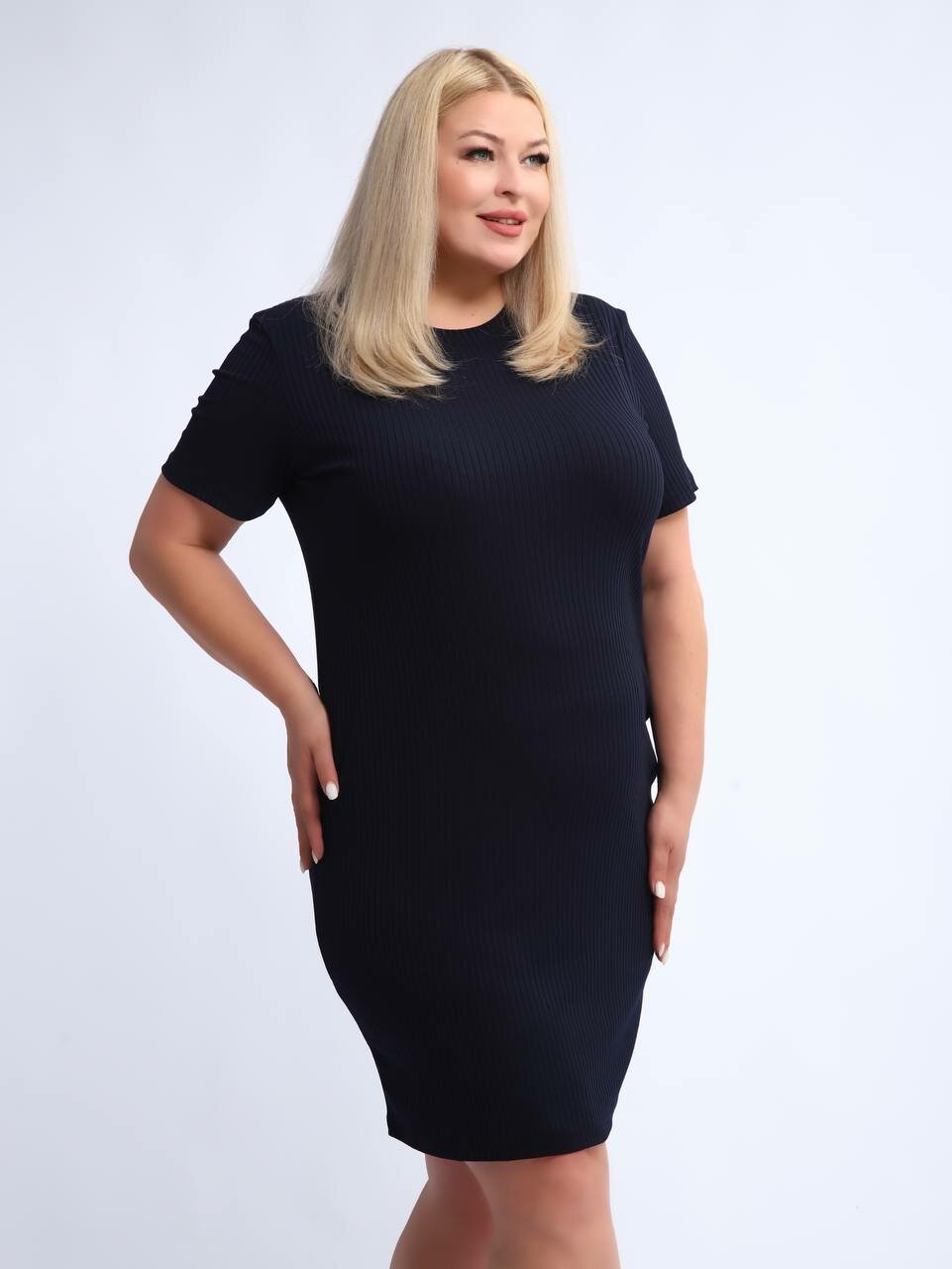 Платье LeoShiCo корпоратив, размер 62-64, синий, черный