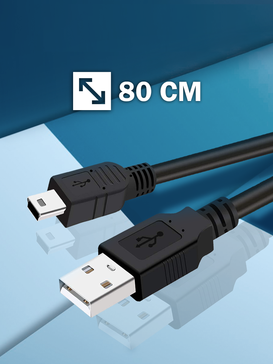Кабель USB mini USB, AMFOX, переходник для телефона, шнур mini USB для смартфона, провод мини юсб в блок, для ноутбука, монитора, тв, черный