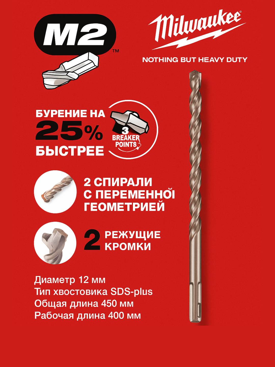 Буры SDS-Plus M2 - 2-е режущие кромки SDS-Plus M2 12 x 450 - 1 pc 4932307077