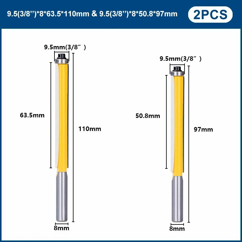 Набор фрез по дереву кромочных прямых XCAN для выборки заподлицо с нижним подшипником 2 шт.