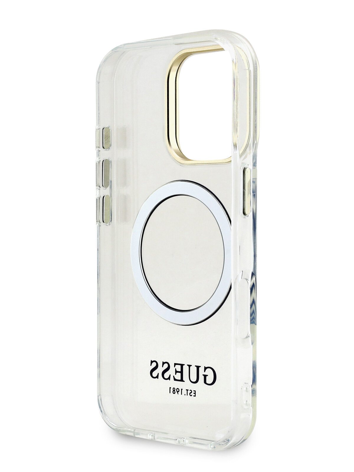 Чехол Guess для iPhone 16 Pro Max с магнитами MagSafe, с металлической фурнитурой, прозрачный — фото 1