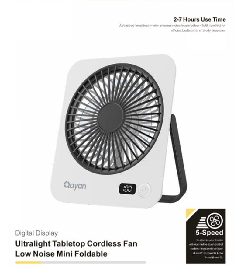 Портативный вентилятор Qayan M7 Digital Display Ultralight, 5 Speed, 3W, Белый