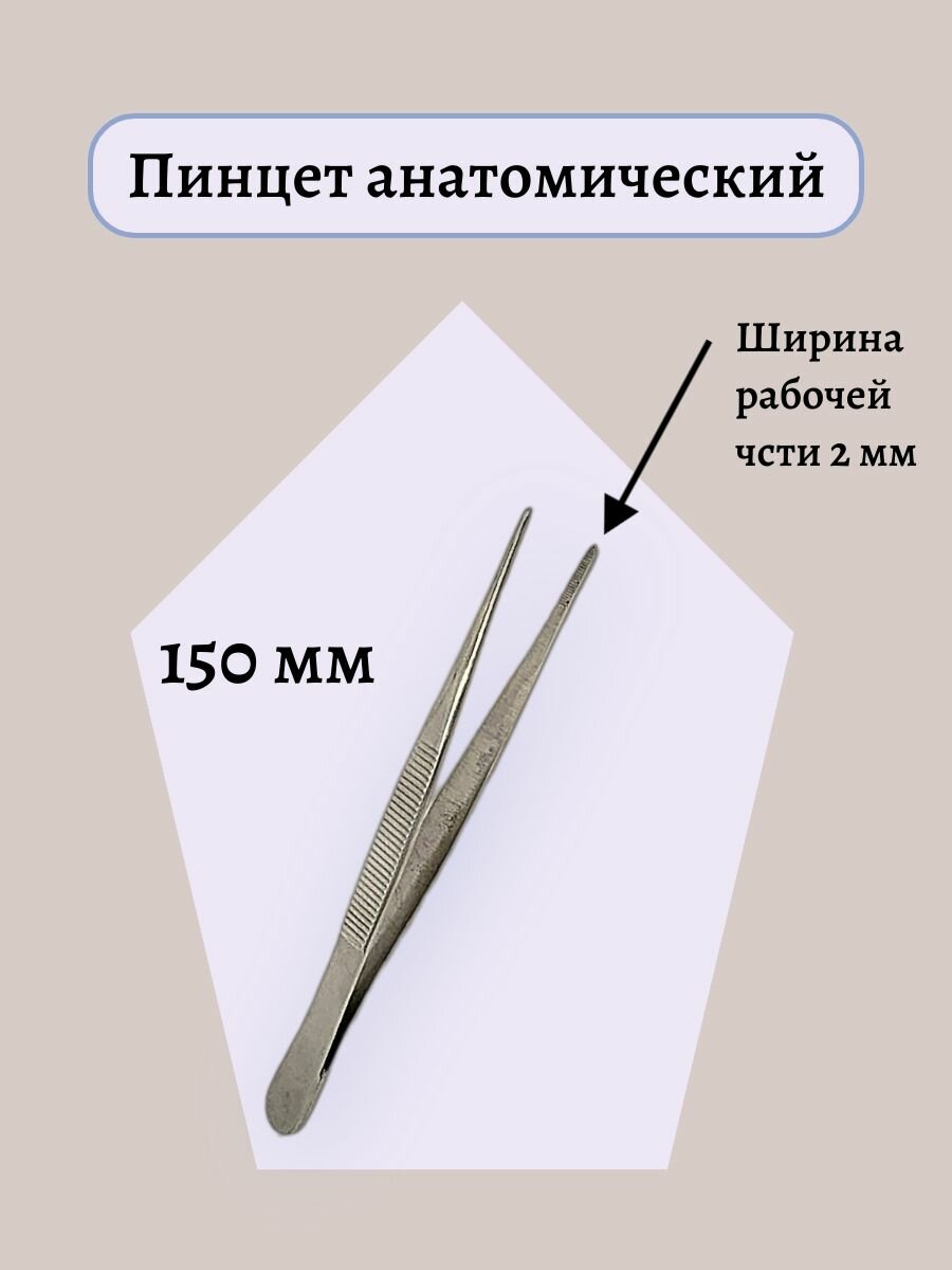 Пинцет прямой анатомический 150 мм, медицинский инструмент из нержавеющей стали