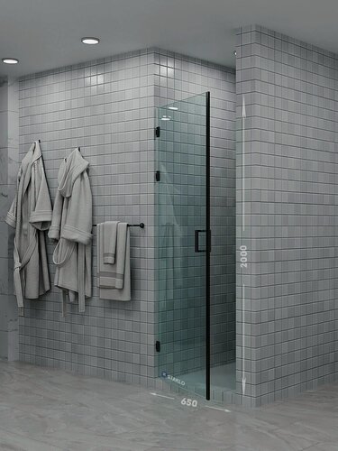 Изображение товара Душевая дверь в нишу staklo 65x200 из прозрачного стекла черная фурнитура