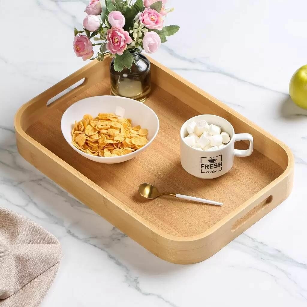 Поднос КНР бамбуковый, 40х28 см, прямоугольный, с ручками