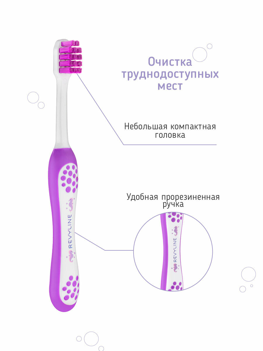 Картинки Зубная щетка Revyline Baby S3900 детская, фиолетовая, от 0 до 3 лет, мягкая, мануальная, для девочек, для мальчиков