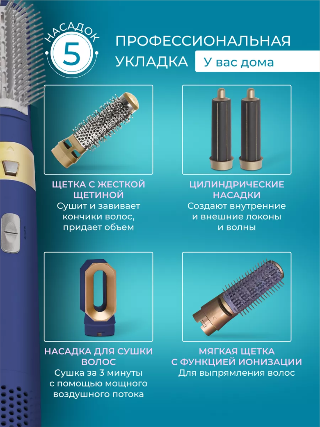 Фен-стайлер Dyson, профессиональный, с насадками, 5 в 1, в комплекте кейс — фото 1