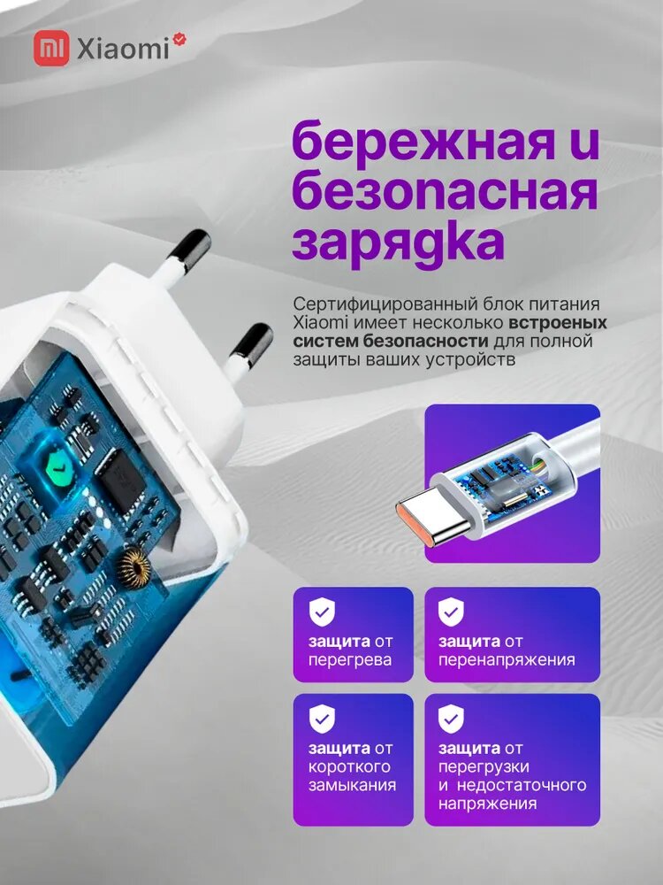 Сетевое зарядное устройство Xiaomi 55 Вт, быстрая зарядка, Type-C, белое — фото 1