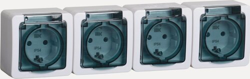 Изображение товара Розетка четырехместная для открытой установки с заземляющим контактом РСб24-3-ГПБд IP54 IEK серия Гермес Plus