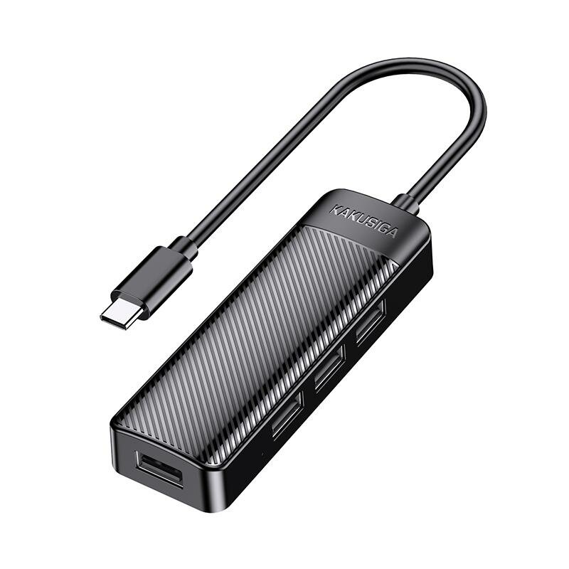 Концентратор USB Kakusiga, 4 порта, USB 2.0, 3.0, Type-C, черный