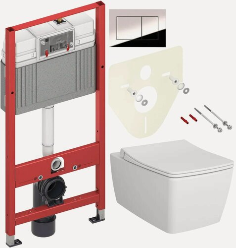 Изображение товара Комплект 3 в 1 Унитаз подвесной VitrA Metropole 7672B003-0075, белый / Сиденье 122-003-009, с микролифтом, белая / Инсталляция с кнопкой TECE Now 9400412 цвет хром