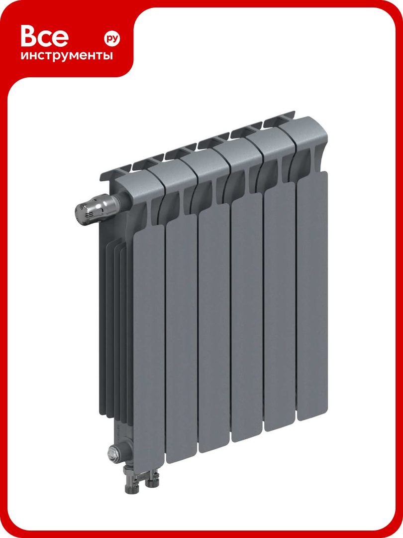 Биметаллический радиатор RIFAR MONOLIT Ventil 500 Титан 06 секц. нижн. лев. R-MN-500-06-VL-TI