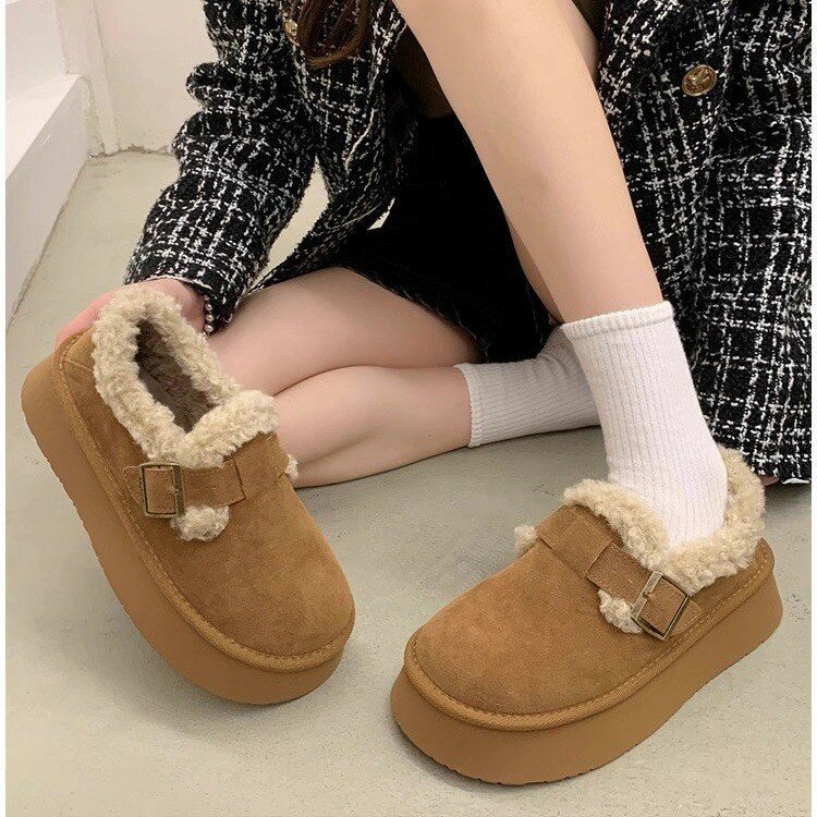 Женские зимние ботинки на толстой подошве, мягкие и утолщенные, новинка 2025 года, ретро-ботинки Birkenstock, хлопковая обувь, женская обувь с мехом