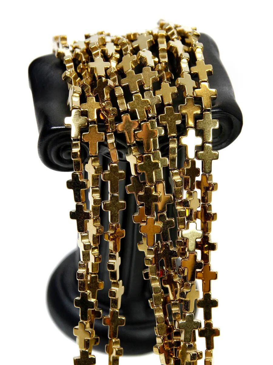 Гематин - крестики - золото - 8 мм, нить 20 см (около 20 шт) — фото 1