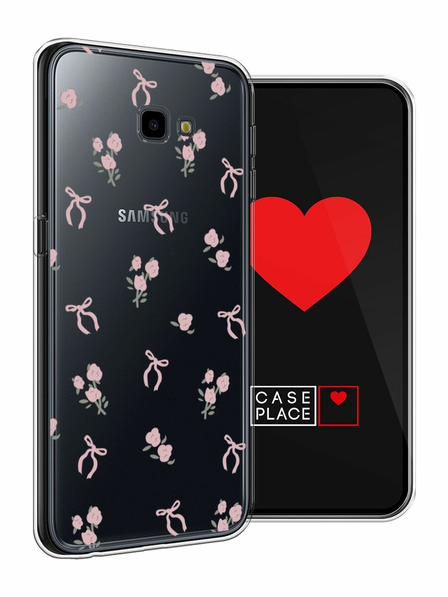 Чехол на Samsung Galaxy J4 Plus 2018 / Самсунг J4 Plus 2018 с принтом "Розы и ленточки", прозрачный — фото 1
