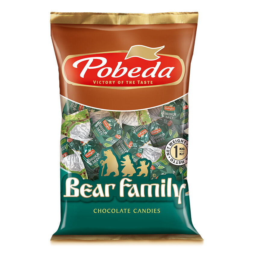 Конфеты Победа вкуса шоколадные без добавления сахара "Мишки в лесу" с вафельной крошкой 1000г