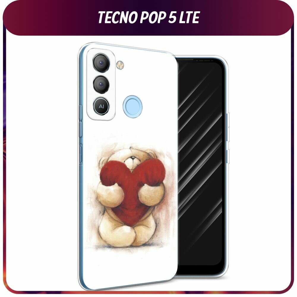 Чехол на Tecno POP 5 LTE / Текно Поп 5 ЛТЕ с принтом "Мишка с сердцем 1"