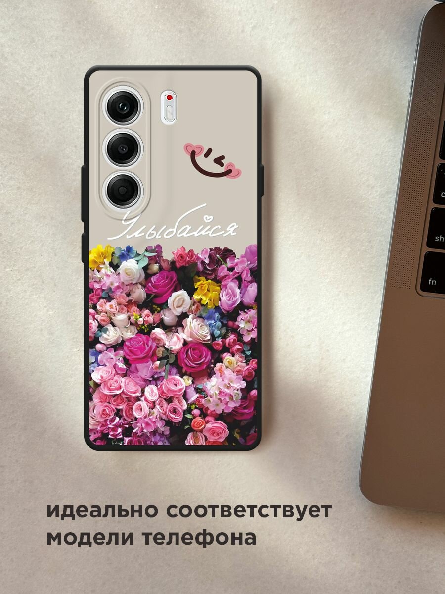 Черный матовый чехол на Tecno Camon 40 Pro 5G / Текно Камон 40 Про 5G с принтом "Букет счастья" — фото 1