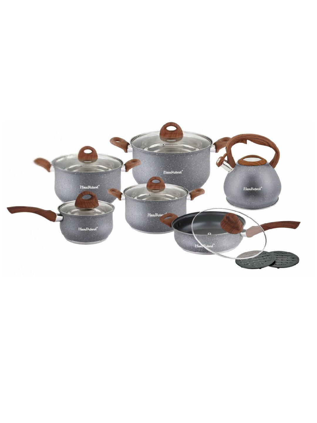 Набор кухонной посуды Haus Roland из нержавеющей стали, 8 предметов - Серый