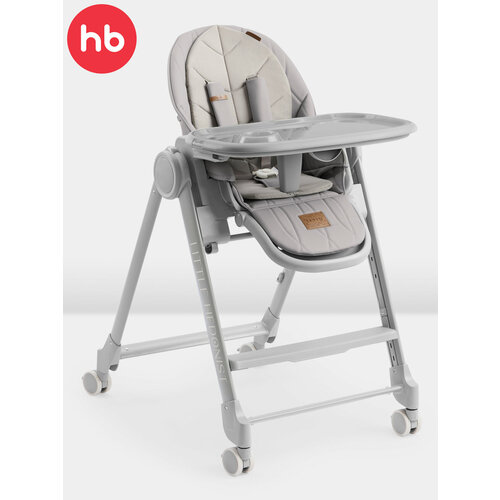 фото Стульчик для кормления happy baby berny lux до 25 кг, шезлонг, 4 повротных колеса, серый