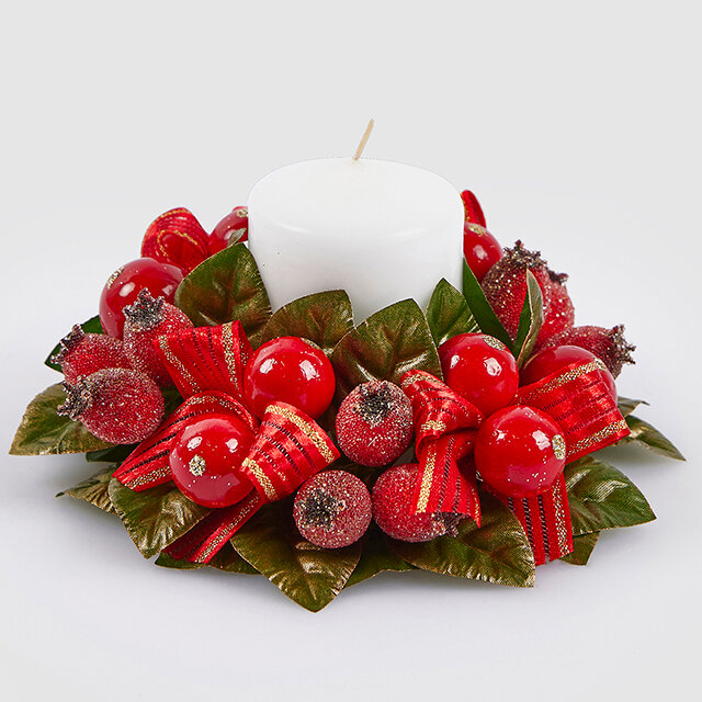 Венок для свечи Ягоды шиповника 13 см EDG 2500048A774