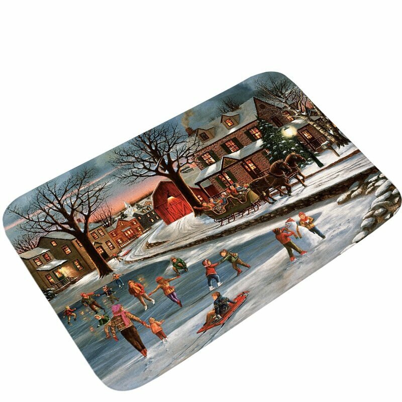 Новогодний коврик с санта клаусом фланелевый впитывающий и антискользящий для спальни ванной кухни входа стиль а 40x60 см 15 75x23 62