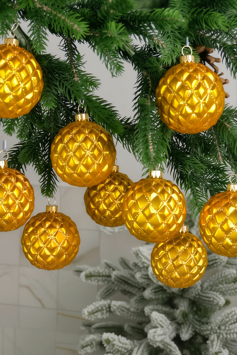 Набор ёлочных шаров квилтед, пластик, золотой, 6 см, 9 шт, Winter Deco 1000625