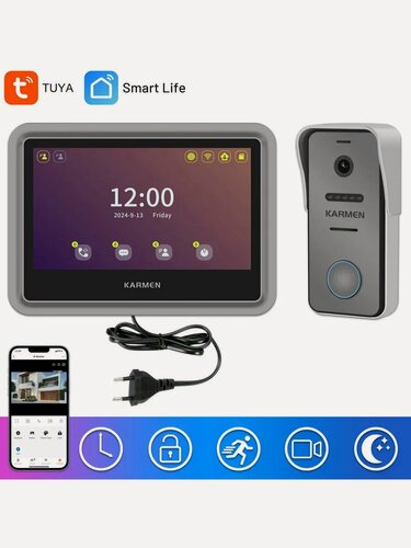 Изображение товара Видеодомофон, с записью движения, серый, 7", 1080 P вызывные панели