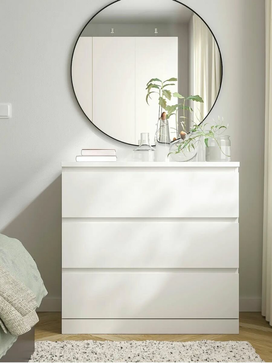 Комод с ящиками для одежды белый литен (MALM IKEA) 3 ящика 80х48х78 см