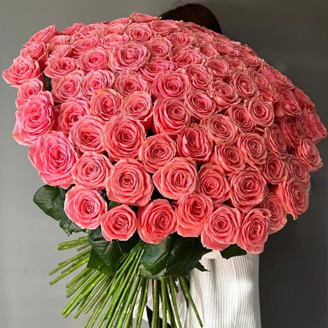 Букет из розовых роз 101 шт, красивый букет цветов, шикарный, премиум цветы, премиум букет
