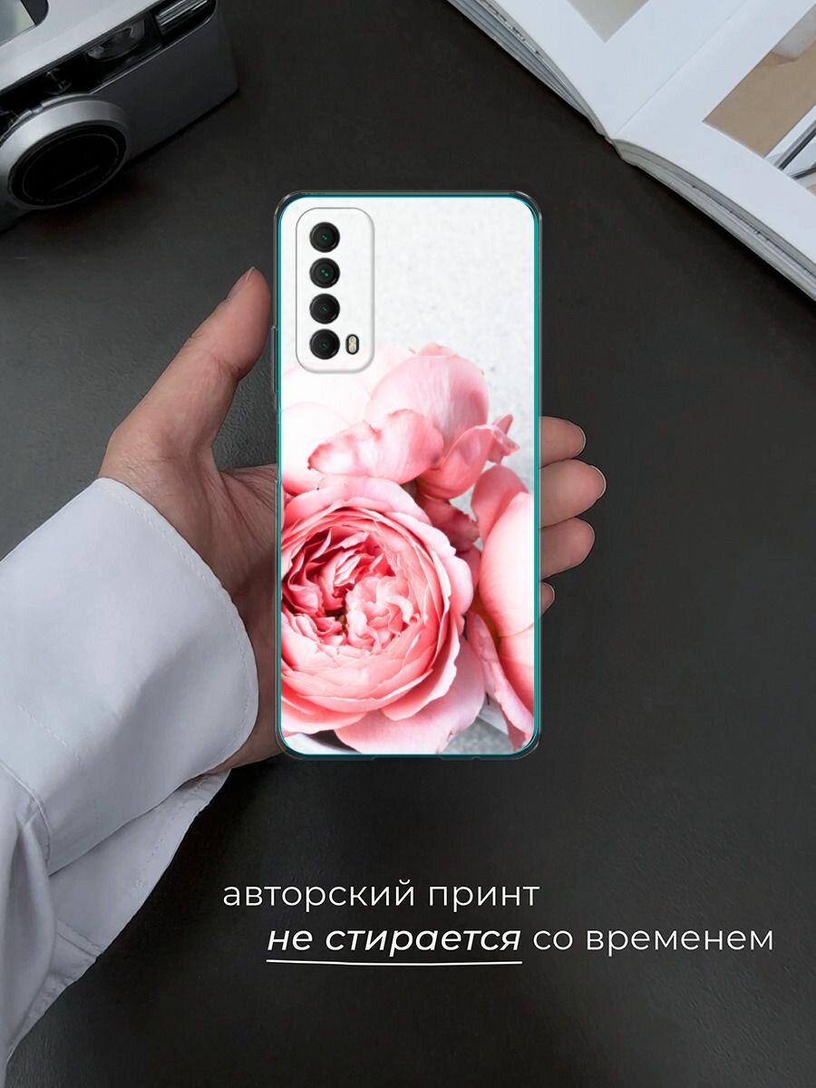 Чехол на Huawei P Smart 2021 / Хуавей П Смарт 2021 с принтом "Пионы на белом" — фото 1