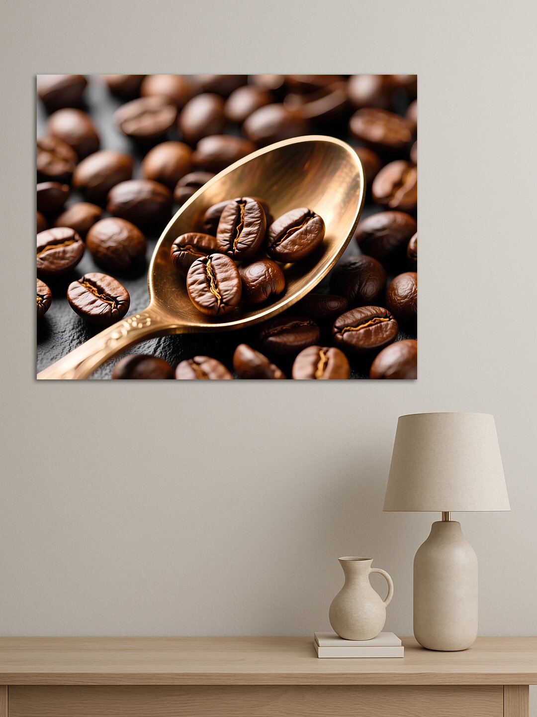 Картина интерьерная на стену ARTERY "Кофейные зёрна в ложке", печать на холсте, постер на подрамнике, 30х40 см
