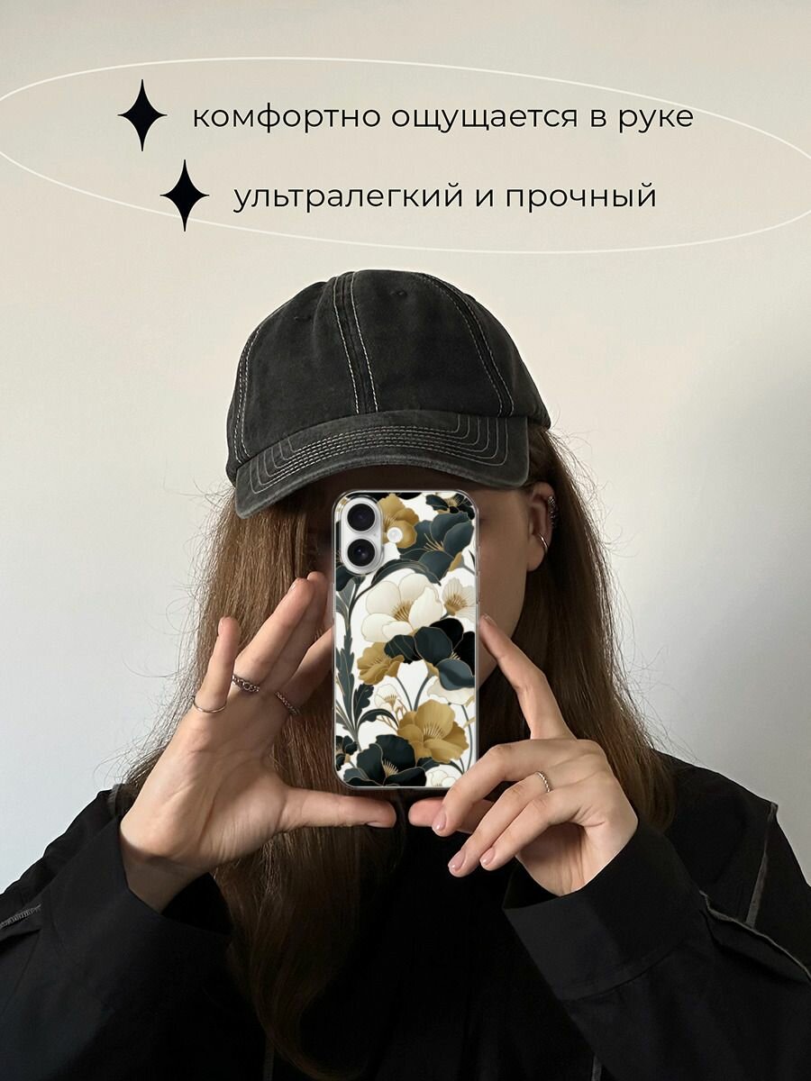 Силиконовый чехол на Apple iPhone 17 / Айфон 17 с принтом Золотые цветы — фото 1