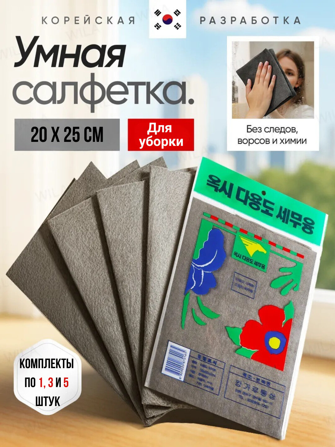 Умная тряпка для уборки в доме, мытья окон, зеркал, любых поверхностей без химии и разводов