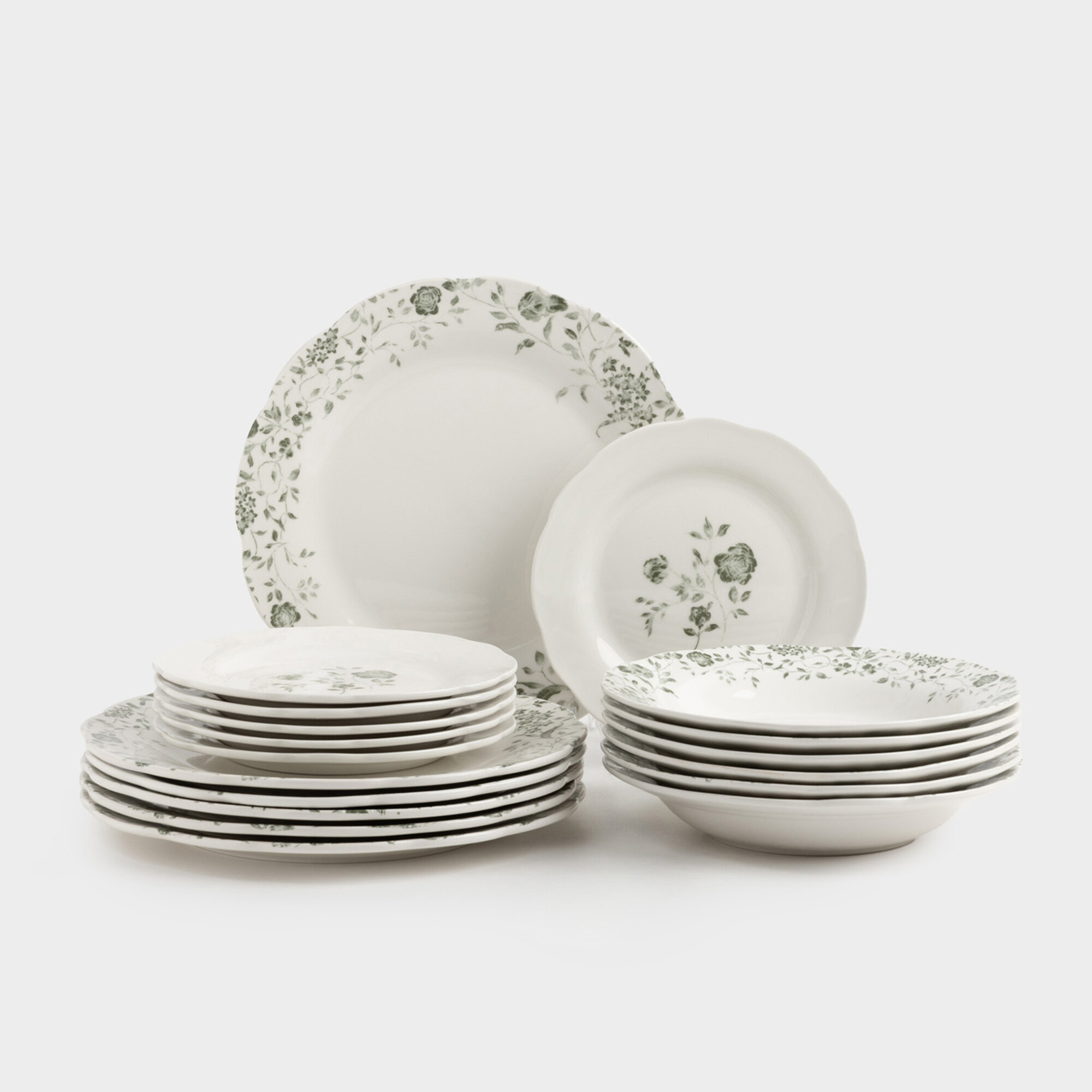 Сервиз обеденный, 6 перс, 18 пр, фарфор P, белый, Зеленые розы, Green rose