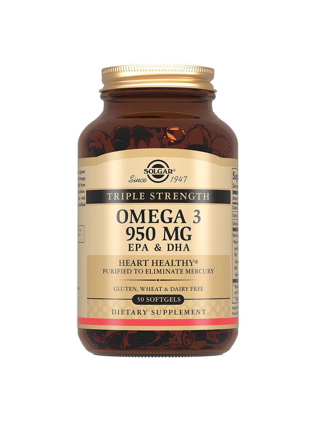 Тройная Омега-3 Solgar 950 мг, для сердца и сосудов, 50 капсeула — фото 1