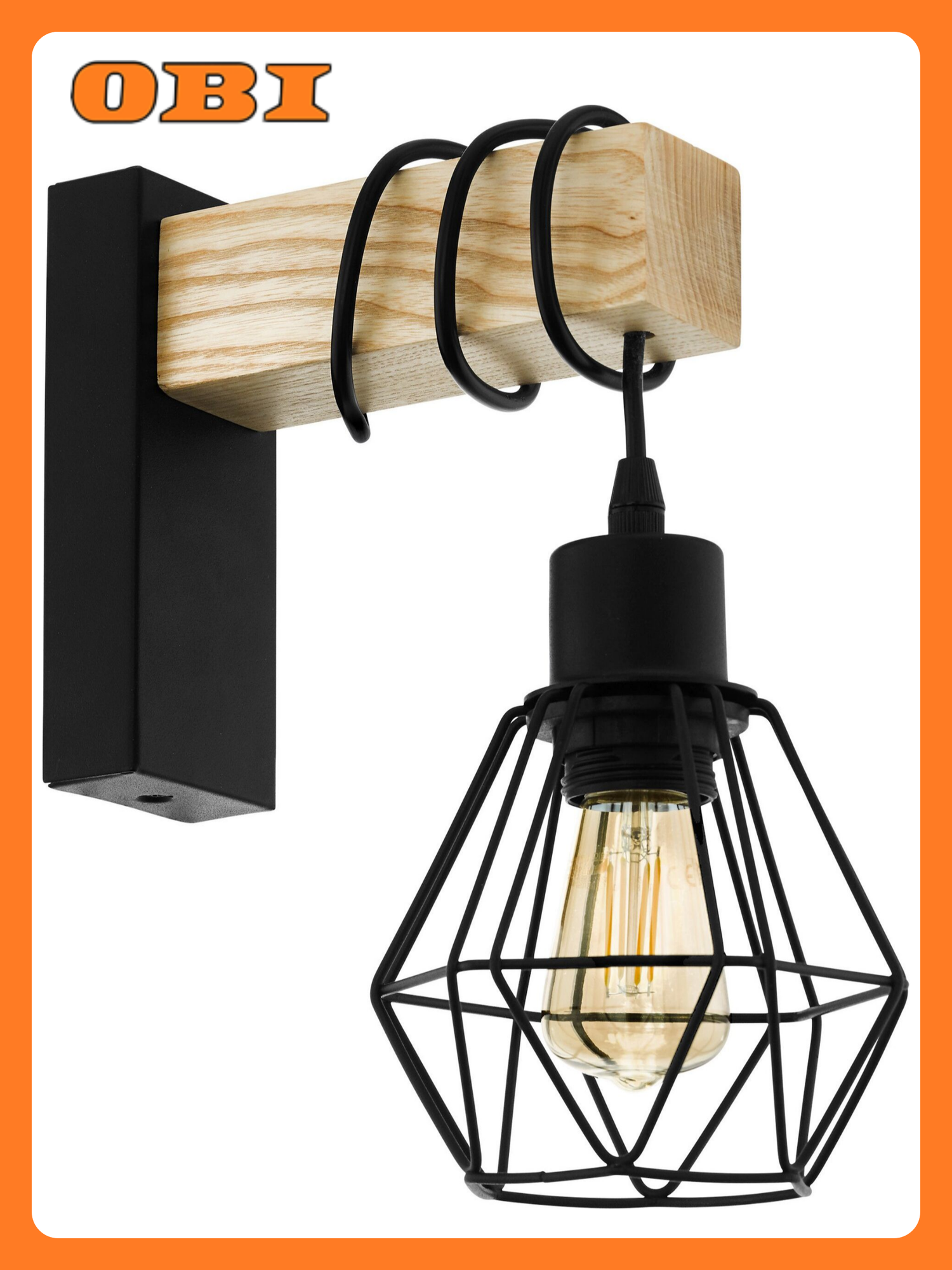 Бра EGLO TOWNSHEND 43135 E27 мощность 60 Вт дерево/металл 24 см х 14 см