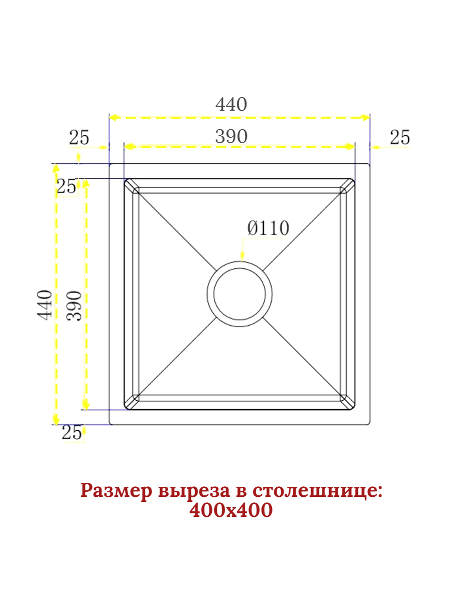 Кухонная мойка Diadonna, нержавеющая сталь, квадратная, матовая, черная — фото 1