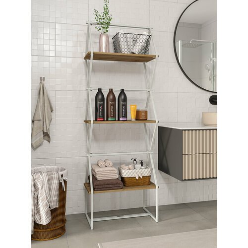 фото Стеллаж для книг km loft ромбо стsl белый/дуб вотан лофт для дома в гостинную перегородка