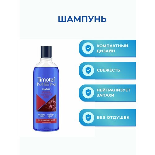фото Шампунь мужской timotei men контроль над потерей волос для ослабленных волос, с крапивой и гуараной 400 мл