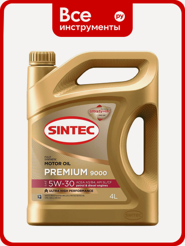 Изображение товара Моторное масло Sintec PREMIUM 9000 SAE 5W-30 API SL, ACEA A3/B4, 4 л 600103