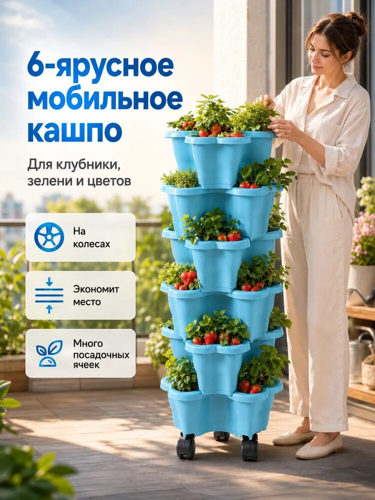 Каскад для цветов 6.25 л, 60 см, 6 шт, цвет голубой