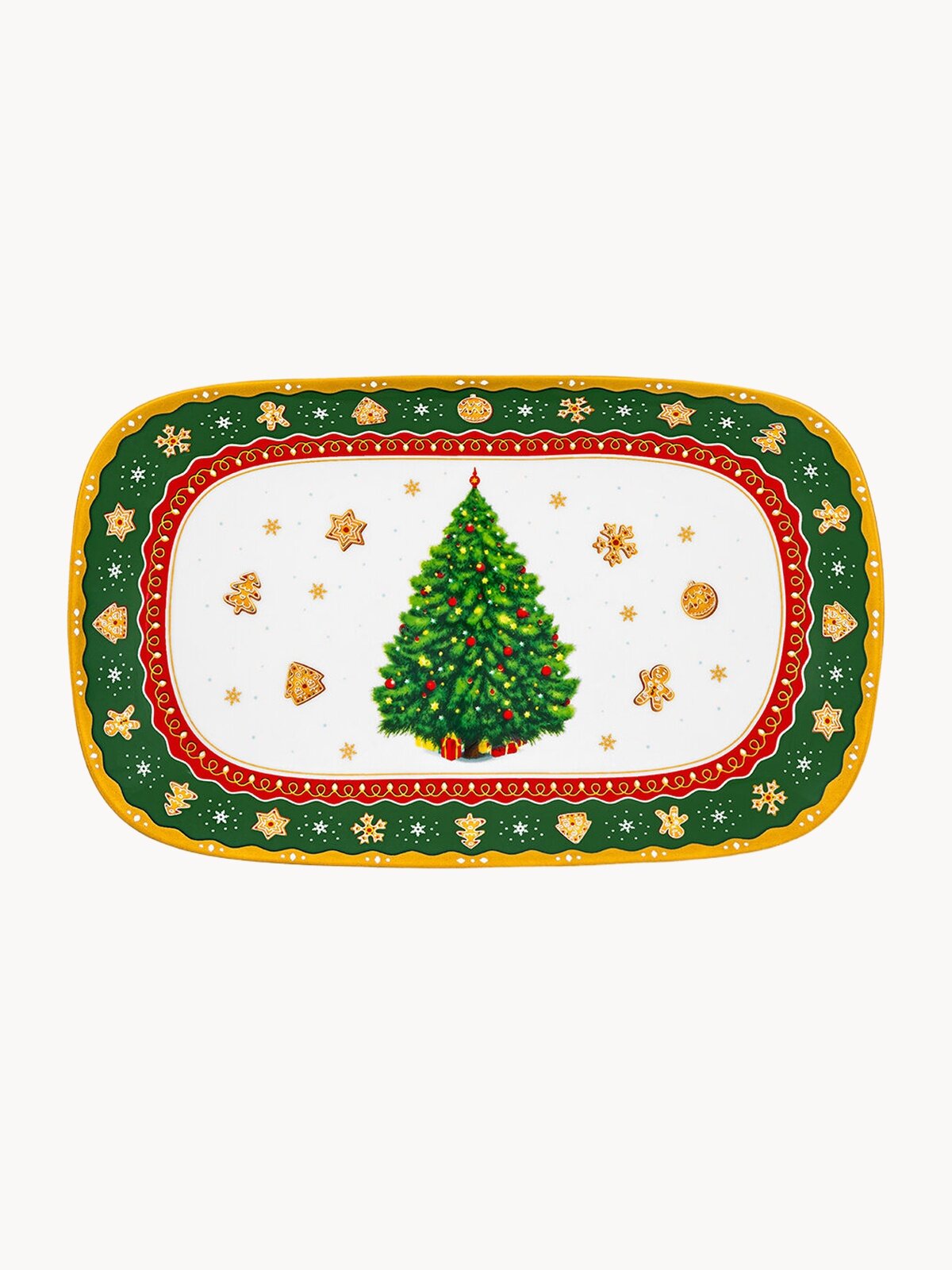 Блюдо прямоугольное сервировочное 24х15х2,5 см Elan Gallery Новогодняя елка зеленый узор