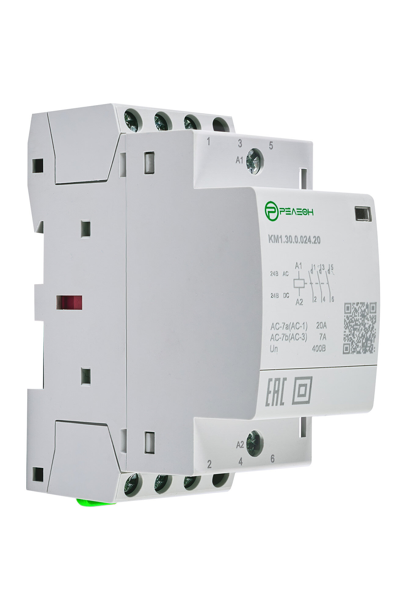 Модульный контактор 2НО+2НЗ контакта 20А; 24В AC/DC, релеон, KM1.22.0.024.20 — фото 1