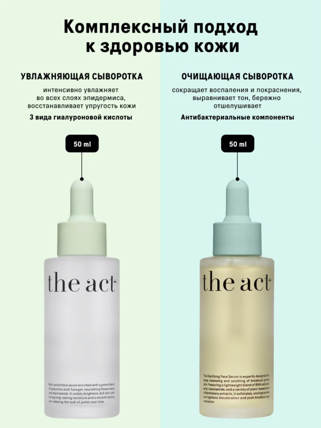 Набор сывороток увлажняющая и очищающая для лица The Act — фото 1