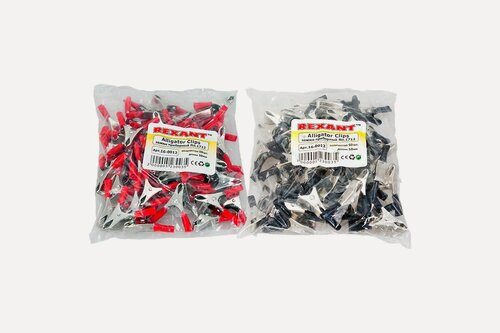Изображение товара REXANT Зажим крокодил 10 А 50 мм черный и красный набор 100 шт 16-0012 для испытаний